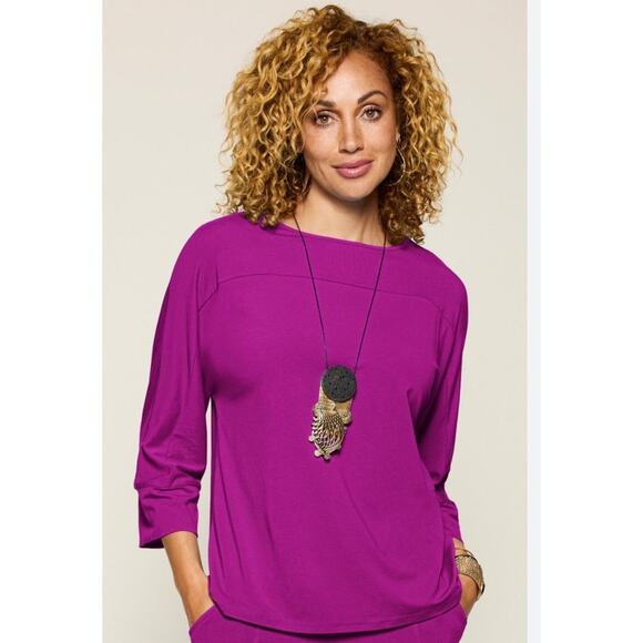KOZAN Kinsley Purple Cotton Tencel Dolman Sleeve Stretchy Relaxed Fit Blouse XL - Picture 1 of 6